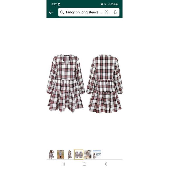 New Small Fancyinn Long Sleeve Buffalo Plaid Shift Tunic Ruffle Mini Dress NWT - Picture 4 of 8
